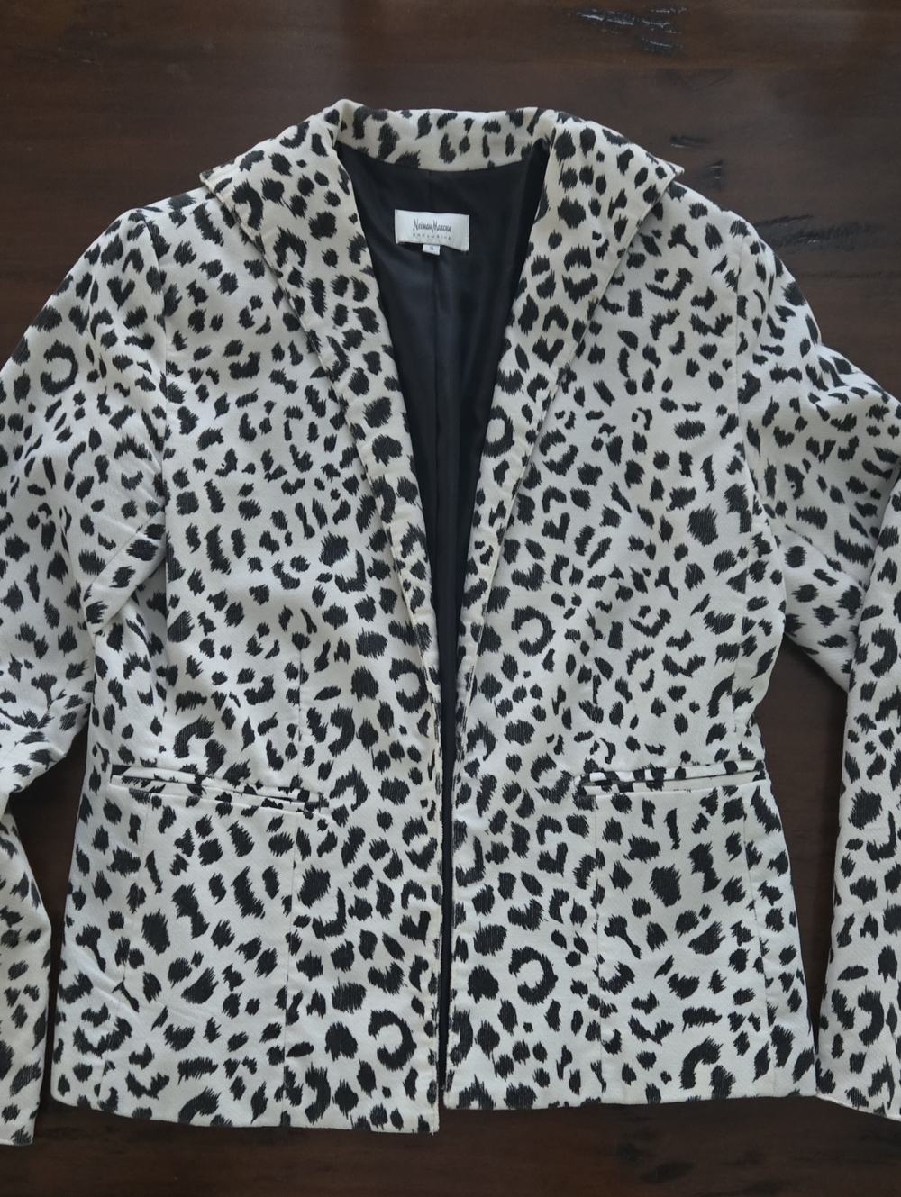 Neiman Marcus Black and White Leopard-Print Blazer
